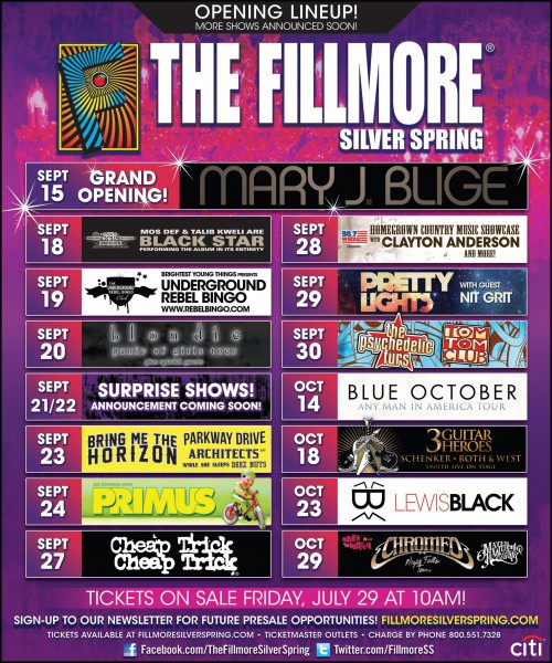 The Fillmore Silver Spring Washington DC Event Lineup